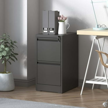 IKIMI 2 Drawer File Cabinet with Lock, Metal Filing Cabinets for Home Office, Under Desk Small Storage Cabinet, Steel Vertical File Cabinets for Letter/Legal/A4 File,Assembly Require Black