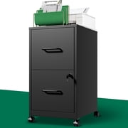 IKIMI 2-Drawer Vertical File Cabinets with Lock, Portable Rolling Metal Filing Cabinet for Legal/Letter/A4 Files, Black