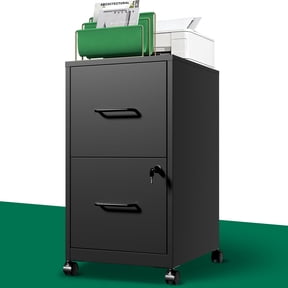 IKIMI 2-Drawer Vertical File Cabinets with Lock, Portable Rolling Metal Filing Cabinet for Legal/Letter/A4 Files, Black