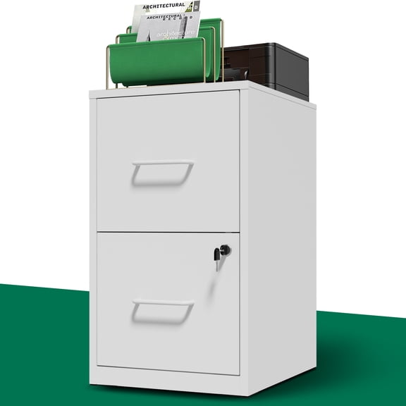 IKIMI 2 Drawer File Cabinet with Lock, Small Metal Office Storage Filing Cabinet Under Desk, Steel Vertical File Cabinets for Letter/Legal/A4 File,Assembly Require,White