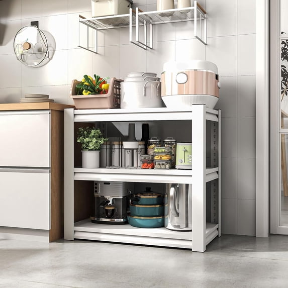 IKIMI 3-Tier Metal Storage Shelves, Heavy Duty Garage Shelving Storage Rack with Adjustable Shelves for Home, Shed, Warehouse,Basement, White,31.5"H x 34"W x 18"D
