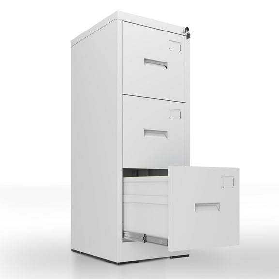 IKIMI 3 Drawer File Cabinet - Metal Vertical Filing Cabinet with Ample Storage, Easy Assembly for Home Office/Study, Storage for Letter/Legal/A4 File, Assembly required-White