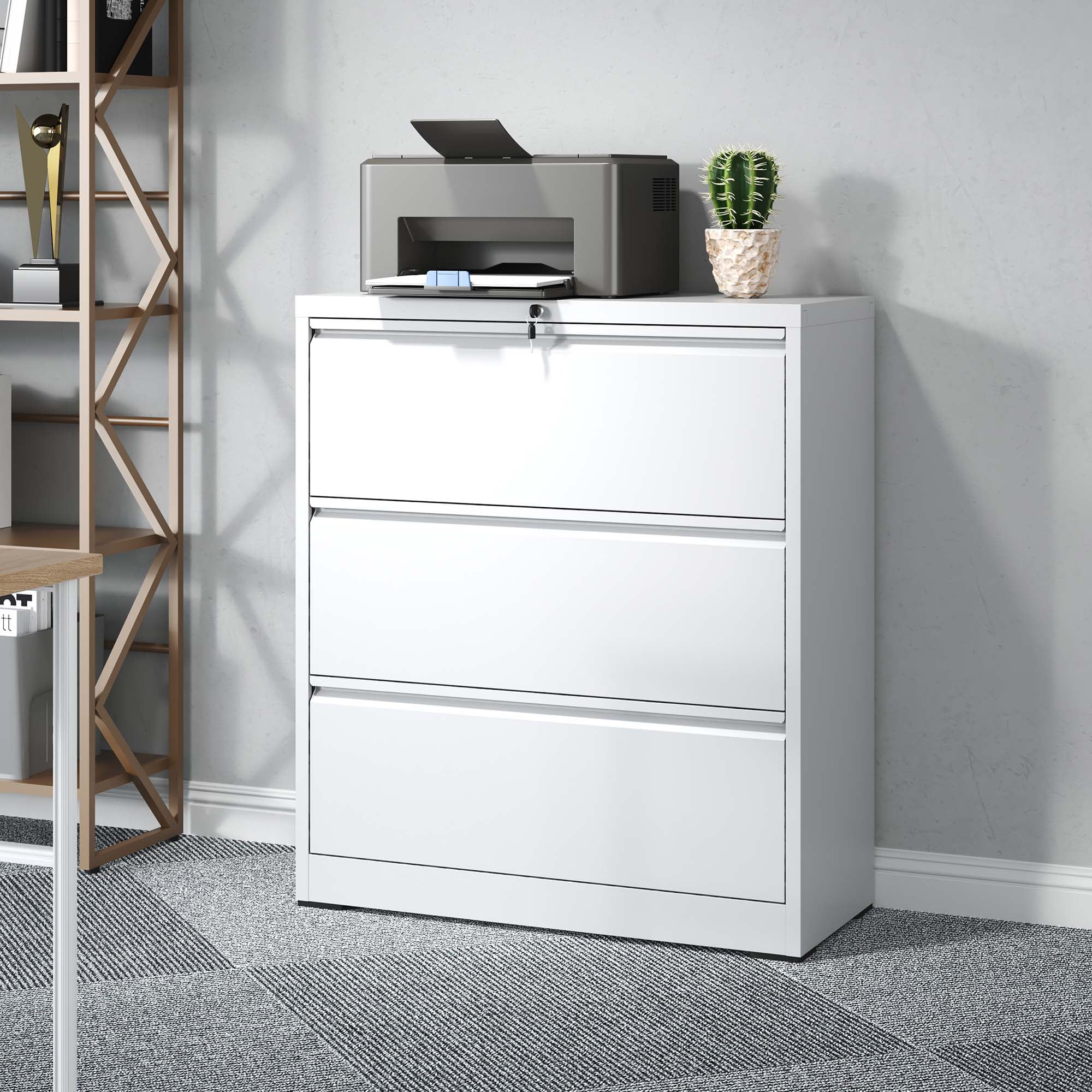 IKIMI 3 Drawer Lateral File with Lock Office Filing