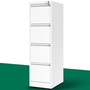 IKIMI 4 Drawer Vertical File Cabinet with Lock, Metal Office Storage Cabinet for A4/Letter/Legal Size, White