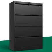 IKIMI 4-Drawer Lateral File Cabinet with Lock, 35.4" W Metal Filing Cabinet for Letter/Legal/A4 Files, Black