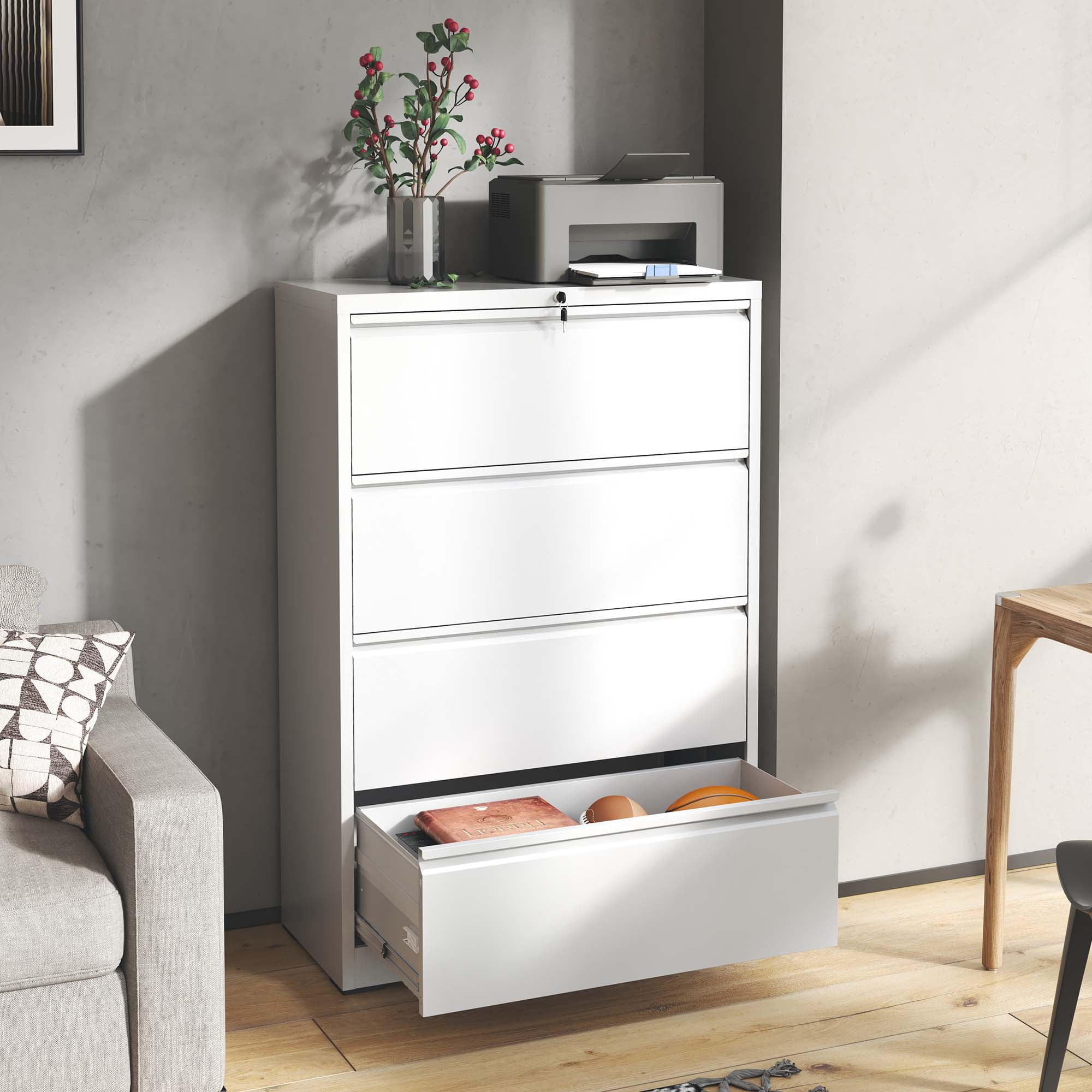 IKIMI 4 Drawer Lateral File with Lock Office Filing