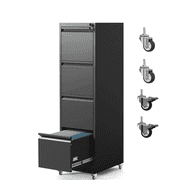 IKIMI 4-Drawer Vertical File Cabinets with Lock, Portable Rolling Metal Filing Cabinet for Legal/Letter/A4 Files, Black