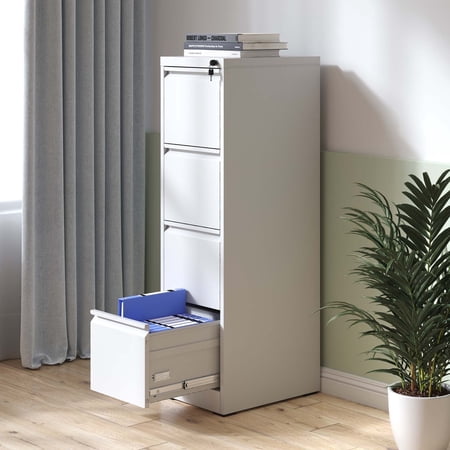 IKIMI Durable Metal Storage Cabinet with Lock, 4 Drawer Steel Filing Cabinets for Home Office, White