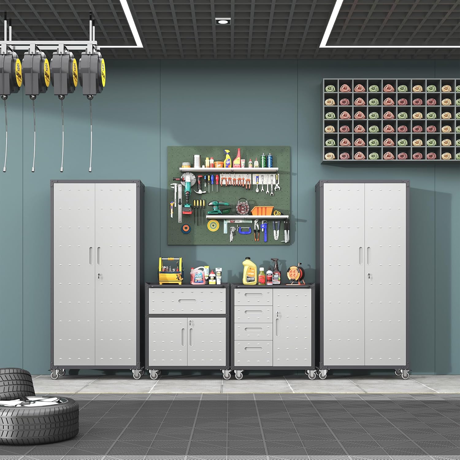 IKIMI 4-Piece Garage Storage Cabinet Set, Garage Storage Cabinets ...