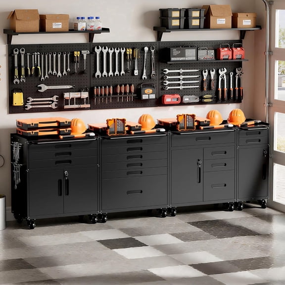 IKIMI 4-Piece Garage Storage Cabinet Set,Heavy Duty Metal Garage Cabinets System Workshop Set
