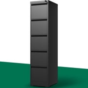IKIMI 5 Drawer Vertical File Cabinet with Lock, Metal Office Storage Cabinet for A4/Letter/Legal Size, Black
