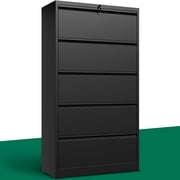 IKIMI 5-Drawer Lateral File Cabinet with Lock, 35.4" Wide Metal Filing Cabinet for Letter/Legal/A4 Files, Black