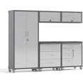 thumbnail image 1 of IKIMI 5-Piece Garage Storage Cabinet Set, Garage Storage Cabinets System Workshop Set with Drawers, 1 * Tall Tool Cabinets + 2 * Wall Garage Cabinets + 2 * Rolling Tool Cabinets with Drawers- Gray, 1 of 6