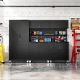 thumbnail image 1 of IKIMI 5-Piece Garage Storage Cabinet Set, Heavy Duty Metal Garage Cabinets System Workshop Set with 1* Tall Tool Cabinets+ 2 * Wall Mounted Cabinet+ 2 * Tool Cabinet with Wheels, Black, 1 of 9