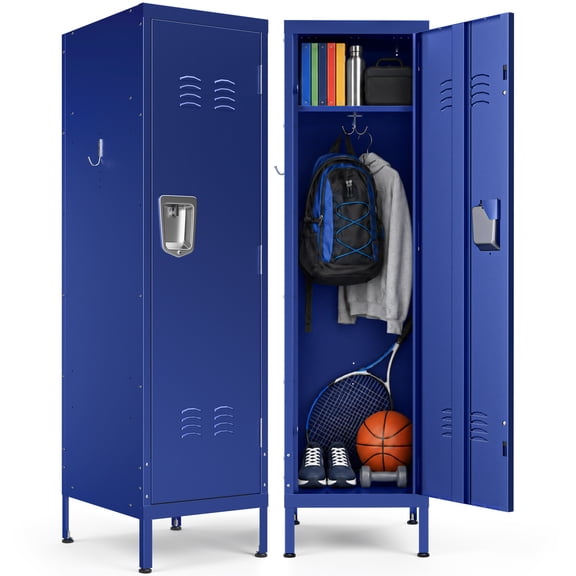 IKIMI 55" Metal Locker with Locking Door, Steel Employee Storage Cabinet for School, Office, Gym and Home, Blue