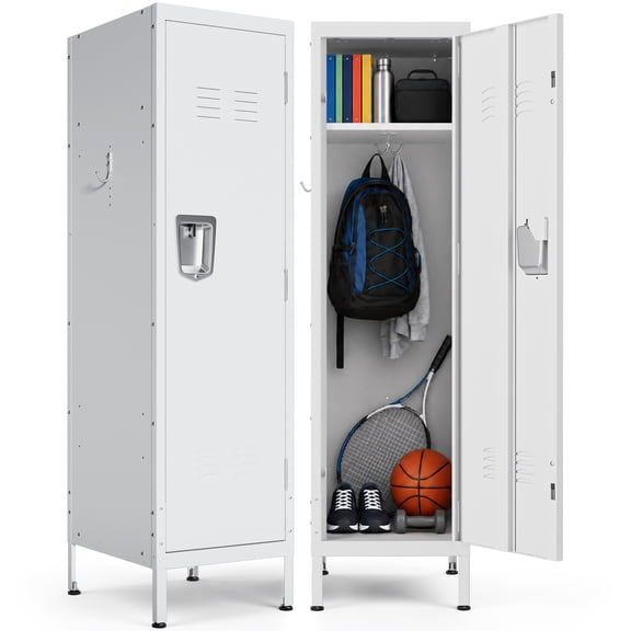 IKIMI 55" Metal Locker with Locking Door, Steel Employee Storage Cabinet for School, Office, Gym and Home, White