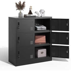 IKIMI 6-Door Metal Storage Locker, Storage Cabinet with Secure Locks and Ventilation for Office, Gym, School, Home, Black