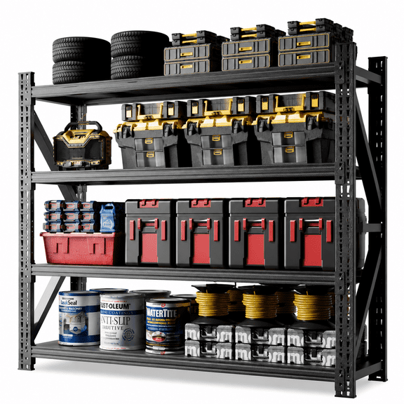 IKIMI 63"H 4-Tier Metal Heavy Duty Garage Shelving, 3000Lbs Adjustable Garage Storage Shelves Storage Racks for Home, Garage, Basement, Warehouse, 63"H x 67"W x 24"D