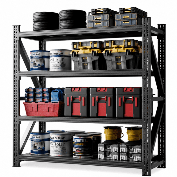 JOJUOU 3-Tier Storage Shelves, Adjustable Wood Garage Shelving, Utility ...