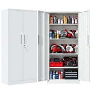 IKIMI 71" Metal Storage Cabinet with 4 Adjustable Shelves and Lock, Heavy Duty Steel Garage Tool Cabinet for Office, Home, Kitchen, WhiteH70.9"*W31.5"*D15.75"