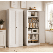 IKIMI 72" Tall Metal Kitchen Pantry Cabinet with 5 Adjustable Shelves, Freestanding Storage Cabinet for Kitchen, Laundry Room or Living Room, White