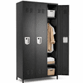 thumbnail image 1 of IKIMI 72" Metal Locker for Employees, 3 Doors Storage Cabinet Locker with Vented Compartments and Hooks for Gym, Garage, Living Room, Office, School, Black, 1 of 10
