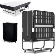 IKIMI Folding Bed with 5" Memory Foam Mattress , 75" x 38" Rollaway Bed Portable Foldable Guest Bed with Lockable Wheels