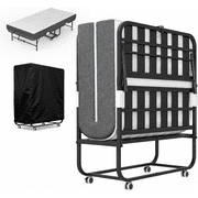 IKIMI Folding Bed with 5" Memory Foam Mattress , 75" x 38" Rollaway Bed Portable Foldable Guest Bed with Lockable Wheels