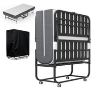 IKIMI Folding Bed with 5" Memory Foam Mattress, 75" x 46" Rollaway Bed Portable Foldable Guest Bed with Lockable Wheels and Dust Cover