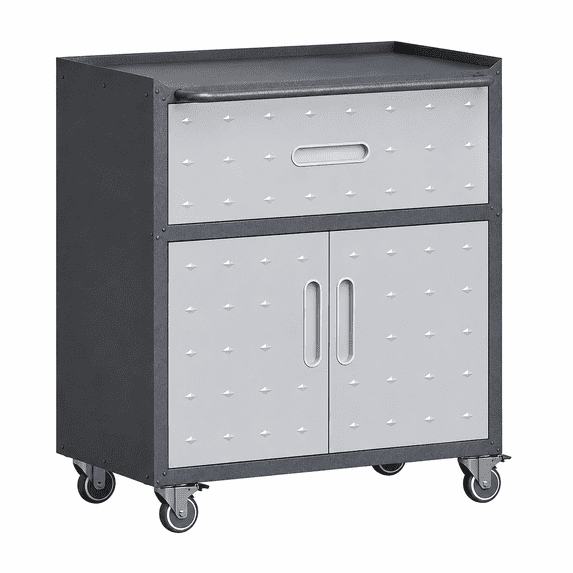 IKIMI Rolling Tool Cabinet with Drawer and Lockable Doors, Metal Garage Storage Cabinet with Wheels, Adjustable Shelf, Black/Gray