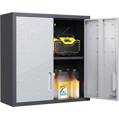 IKIMI 30" H Garage Wall Storage Cabinet, Metal Lockable Wall Mount Cabinet with Adjustable Shelf, or Garage, Workshop & Utility Room, Black/Gray