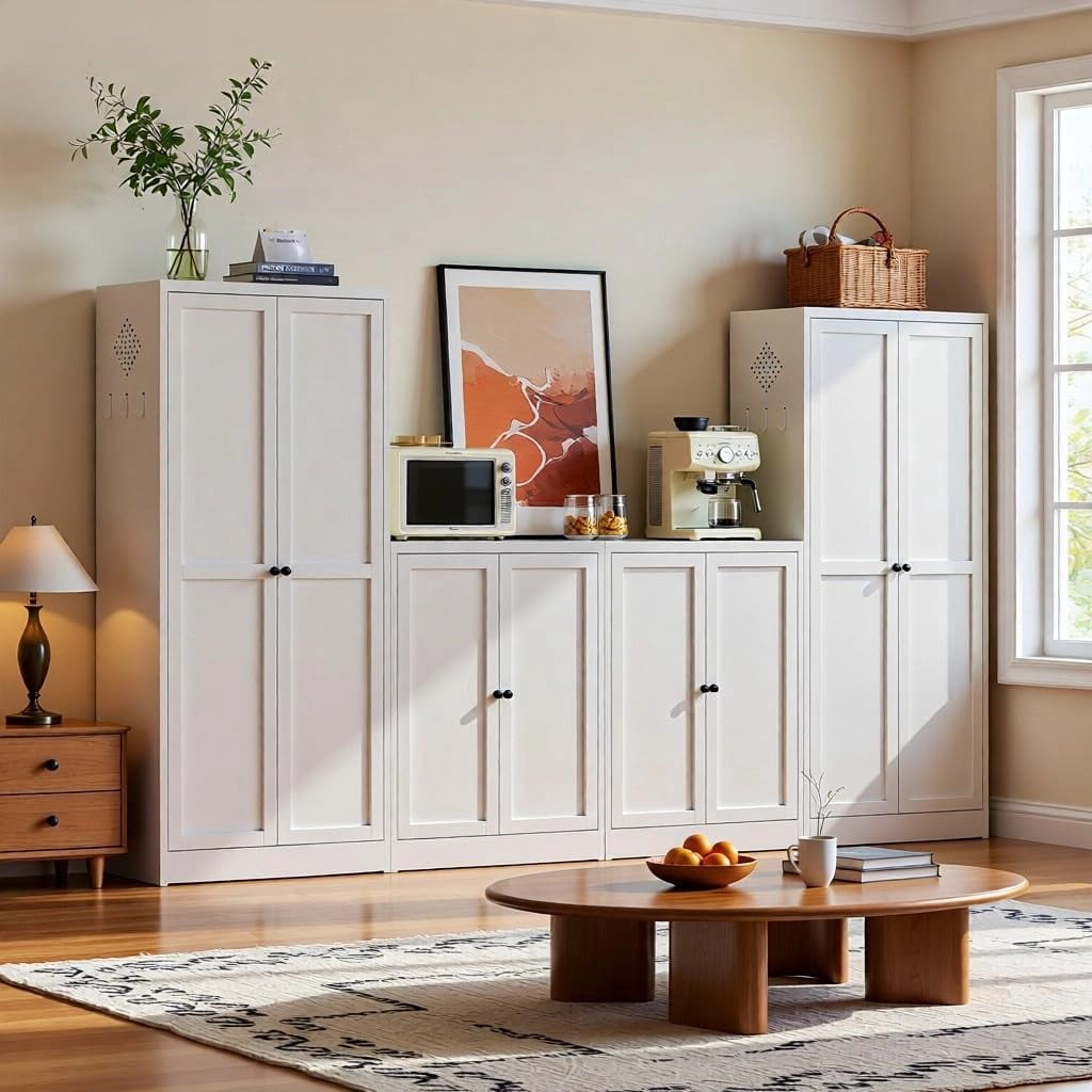IKIMI Kitchen Pantry Cabinet Set of 4, Metal Buffet Sideboard Coffee ...