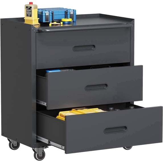 IKIMI 34.65"H Metal Rolling Garage Cabinet with 3 Drawers, Mobile Tool Cart Tool Storage Cabinets with Lockable Wheels, Black