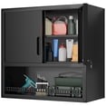 thumbnail image 1 of IKIMI 30" H Wall Mounted Metal Garage Cabinet with Lockable Doors and Open Shelf, Black, 1 of 9