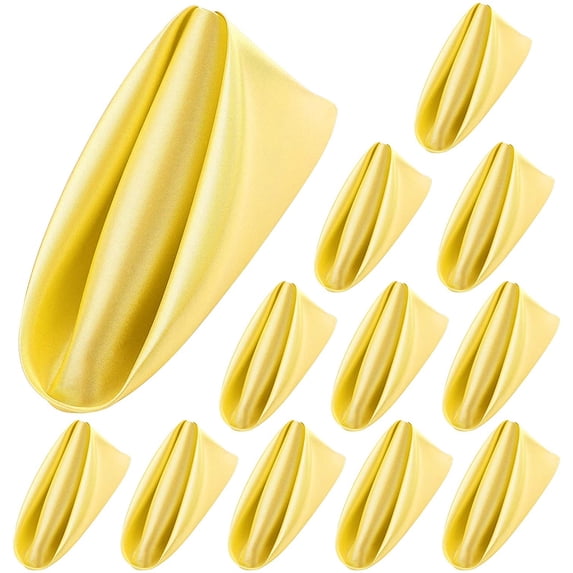 IKOMMI 12 Pack Square Satin Napkin Bright Silk Table Napkin Soft Smooth Fabric Table Napkin for Wedding Banquet Party Decoration, Champagne, 17 x 17 Inch