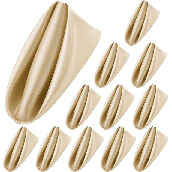 IKOMMI 12 Pack Square Satin Napkin Bright Silk Table Napkin Soft Smooth Fabric Table Napkin for Wedding Banquet Party Decoration, Champagne, 17 x 17 Inch