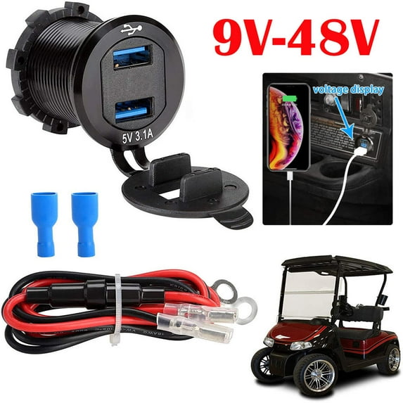 IKOMMI 9-48V Golf Cart Voltage Meter with Dual USB 3.1 Charger for Club Car EZGO Yamaha