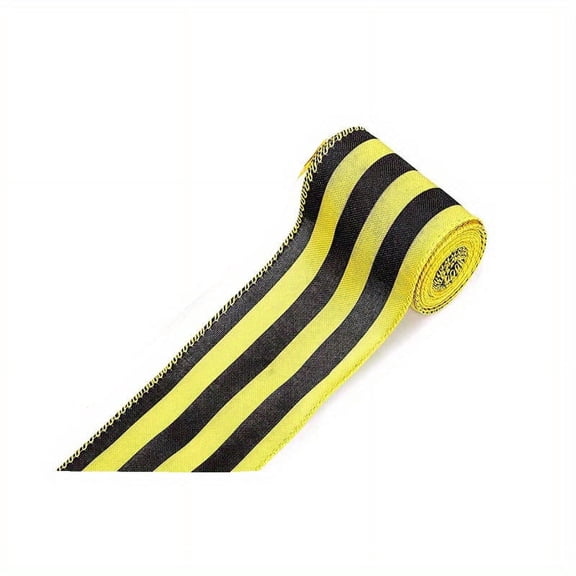 IKOMMI Bumble Bee Ribbon Wired Polka Dot Wired Edge Ribbon Bee Vertical Stripe Craft Ribbon Decorative Ribbon for Wrapping, Party Decoration, Hair Bows