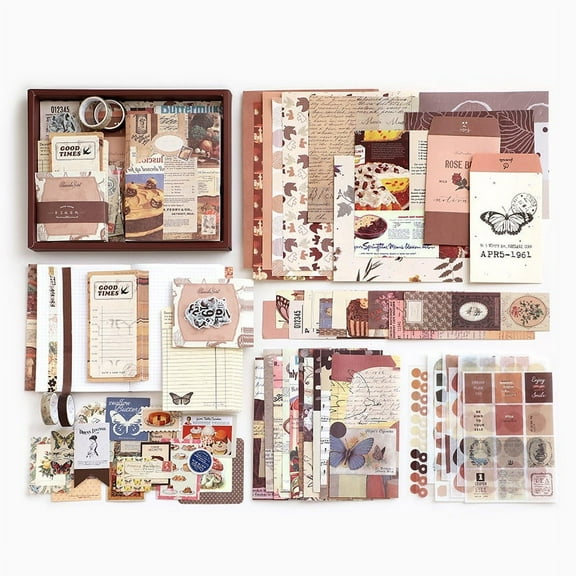 IKOMMI DIY Scrapbook Kit Vintage Scrapbooking Supplies Scrapbook Paper Journaling Kit Perfect Gift for Teen Girl Kid Women 155PCS