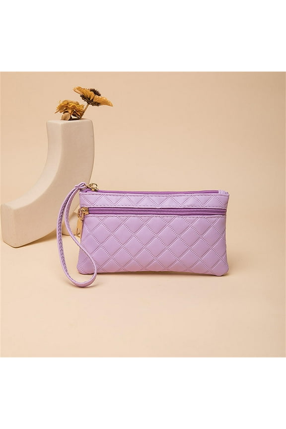 Long PU Leather Double Zipper Clutch Women's Cell Phone Bag Coin Purse Card Holder Wallet Lady Wristlet
