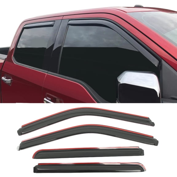 Ikon Motorsports In-Channel Window Visors for 2015-2025 Ford F-150 2017-2025 F250/F350/F450 Superduty Crew Cab Acrylic Smoke Side Door Deflectors 4PCS