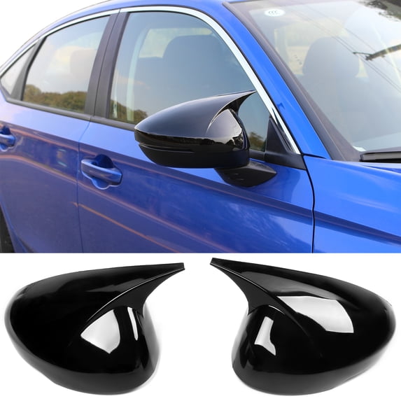 Ikon Motorsports Mirror Cover Compatible With 22-26 Honda Civic Hatchback & Type R, Gloss Black ABS Rear View Side Mirror Cap Trim 2PCS