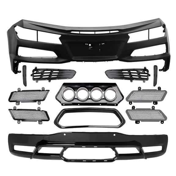 IKON MOTORSPORTSRear Bumper Cover W/ Grille Fits2020-2025 Chevy Corvette C8 OE Style Unpainted PP Bumper Rear Diffuser Lip + Silver Quad Exhaust Tip