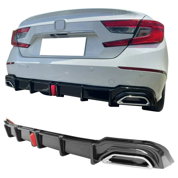 IKON MOTORSPORTS, Rear Bumper Lip Diffuser Compatible With 2018-2022 Honda Accord Hybrid, PP Rear Shark Fins Spoiler
