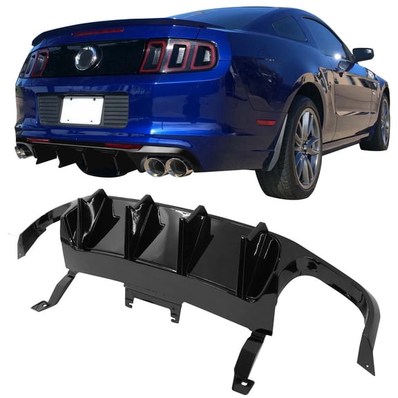 IKON MOTORSPORTS, Rear Diffuser Bumper Lip Compatible With 2013-2014 Ford Mustang V6 & GT, Spoiler Diffuser W/ Shark Fins
