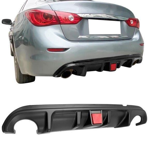 IKON MOTORSPORTS, Rear Diffuser Compatible With 2014-2017 Infiniti Q50, PP Spoiler Splitter Kit With Brake Light