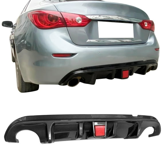 IKON MOTORSPORTS, Rear Diffuser Compatible With 2014-2017 Infiniti Q50, PP Spoiler Splitter Kit With Brake Light
