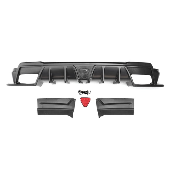 Ikon Motorsports Rear Diffuser w/ LED Light Fits 2023-2026 Honda CR-V Hybrid, Matte Black IKON Style PP Added On Bumper Lip Splitter Canards 3PCS