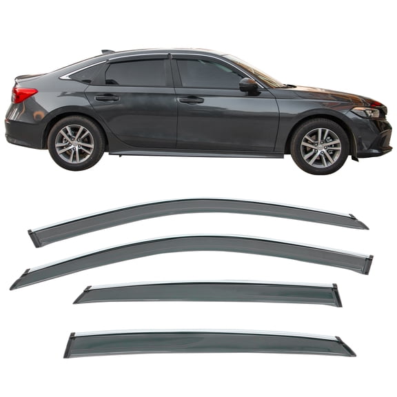 IKON MOTORSPORTS, Window Visor Compatible With 2022-2023 Honda Civic Sedan Vent Sun Shade Rain Guards Side Window Deflectors