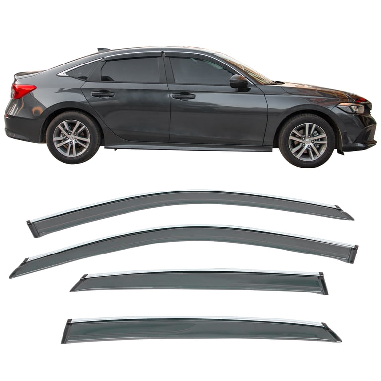 Smoke Tinted Window Visors – For 2022-2025 Honda Civic Sedan, 4-Piece Set, Glossy Acrylic, Clip-On